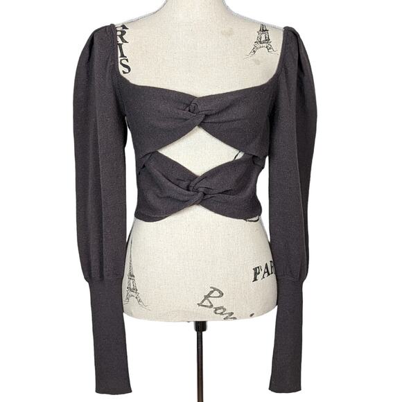 LPA Puff Sleeve Knotted Cropped Sweater Gray Size Small - Picture 2 of 16